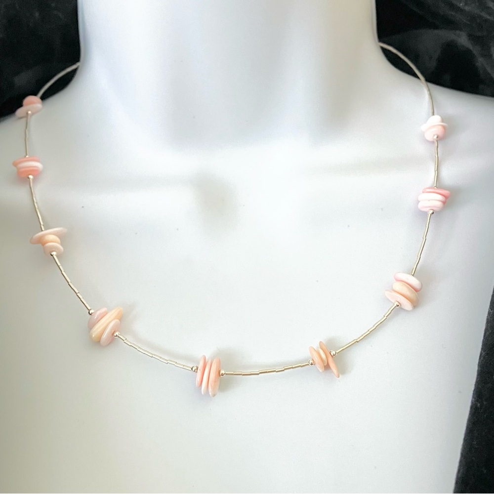 Pink Coral Liquid Silver Necklace, 925 SS